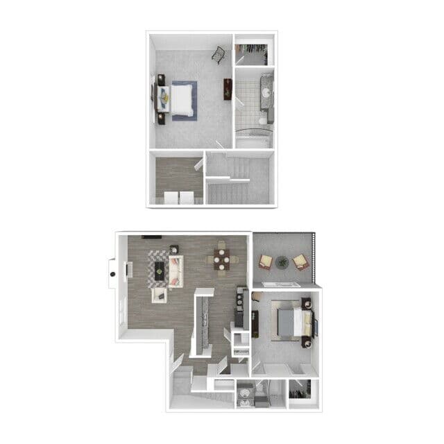 Floor plan artwork for a Bay Island two bedroom residence