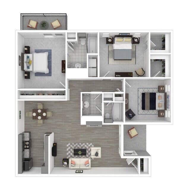 Floor plan artwork for a Bay Island three bedroom residence