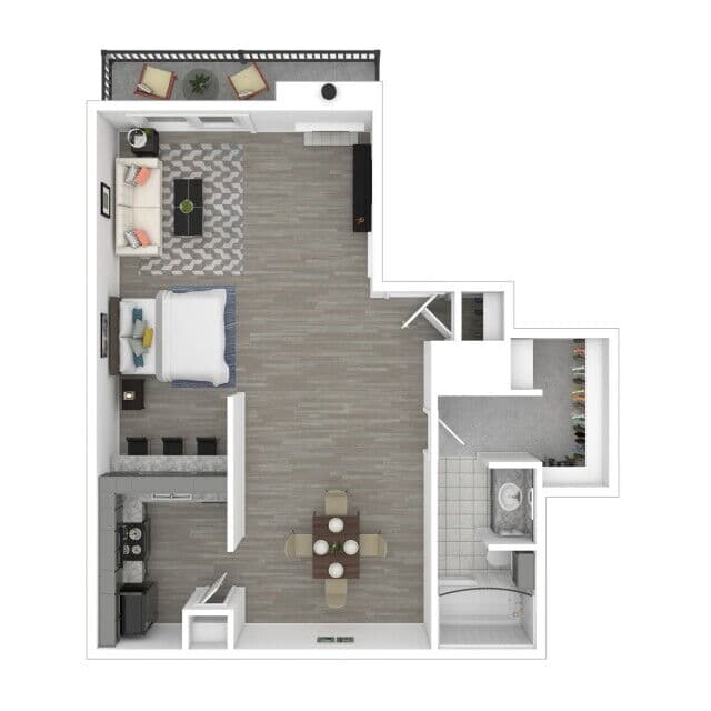 Floor plan artwork for a Bay Island studio residence