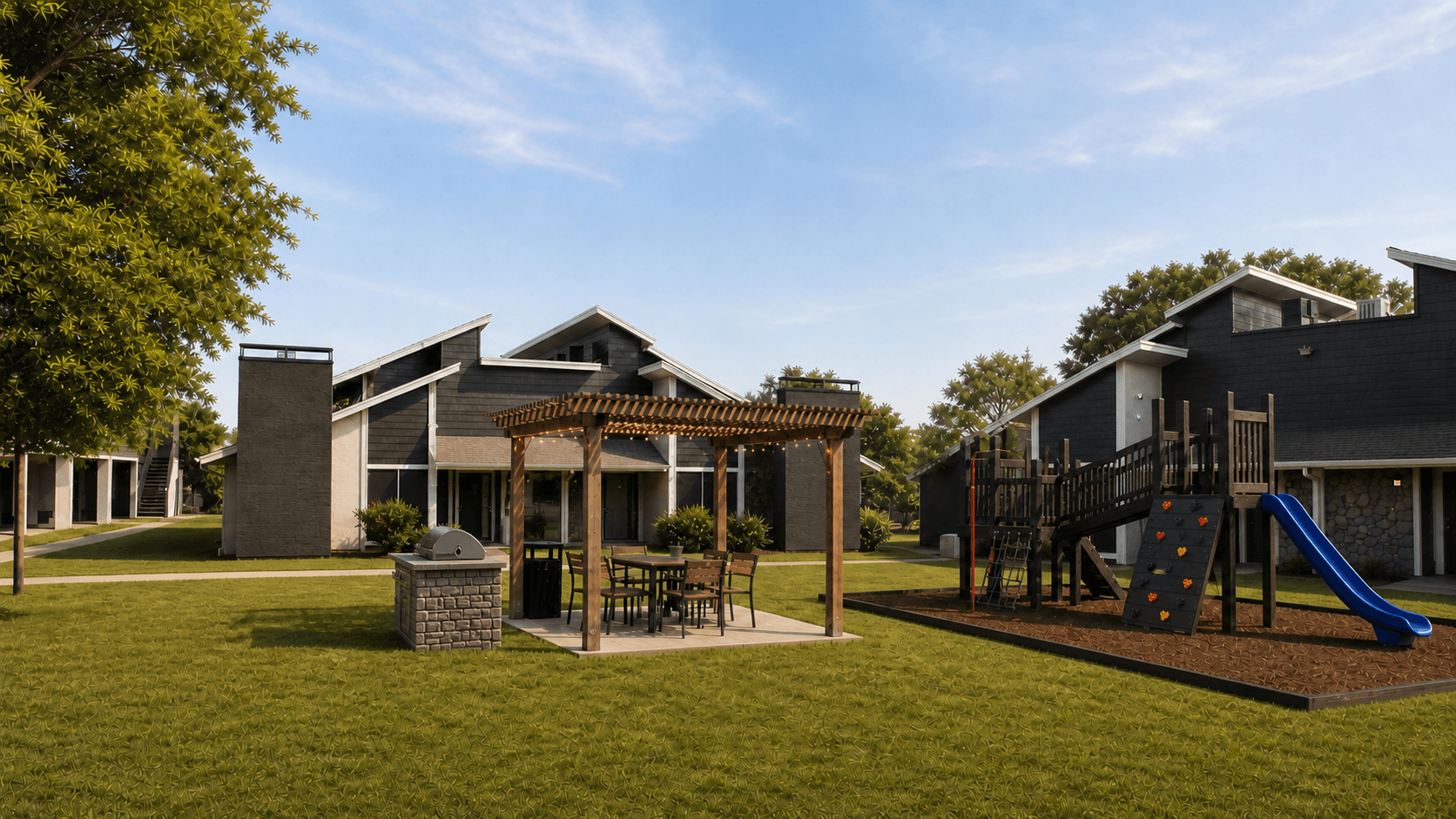 Approved conceptual visualization of the planned Bay Island playground and grill courtyard